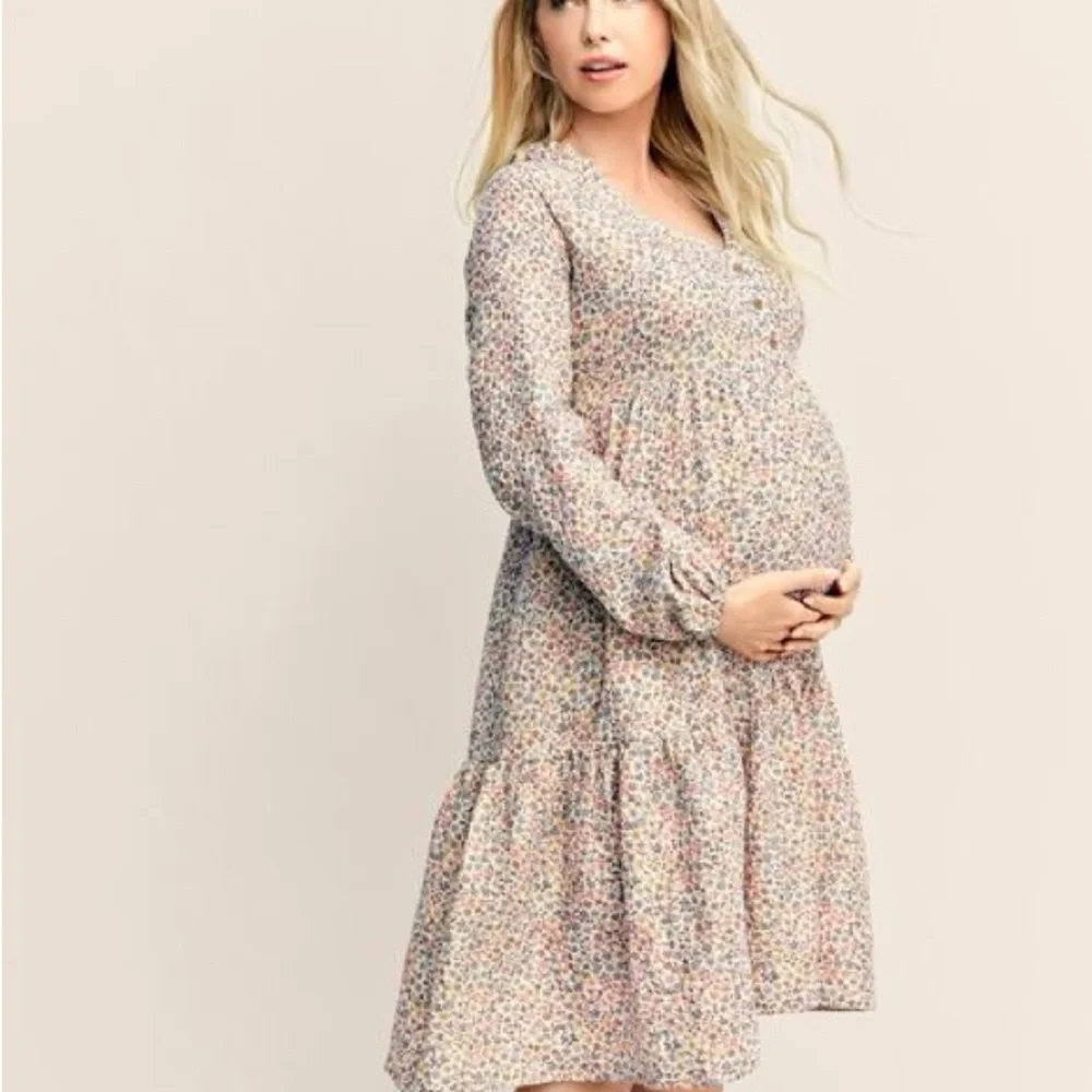 Maternity Button Front Boho Floral Long Sleeve Dress - Picture 2 of 2